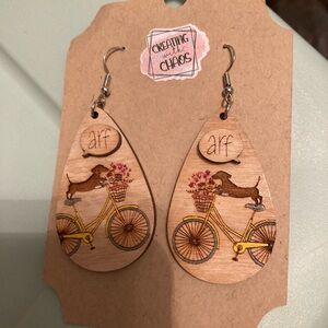 Wooden Bicycle Dog Earrings